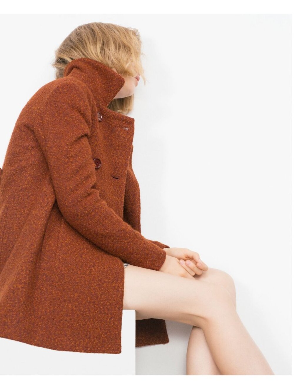 Zara Outerwear Brown Double Breasted Boucle Coat Pockets Size L Jacket Peacoat - Picture 7 of 16